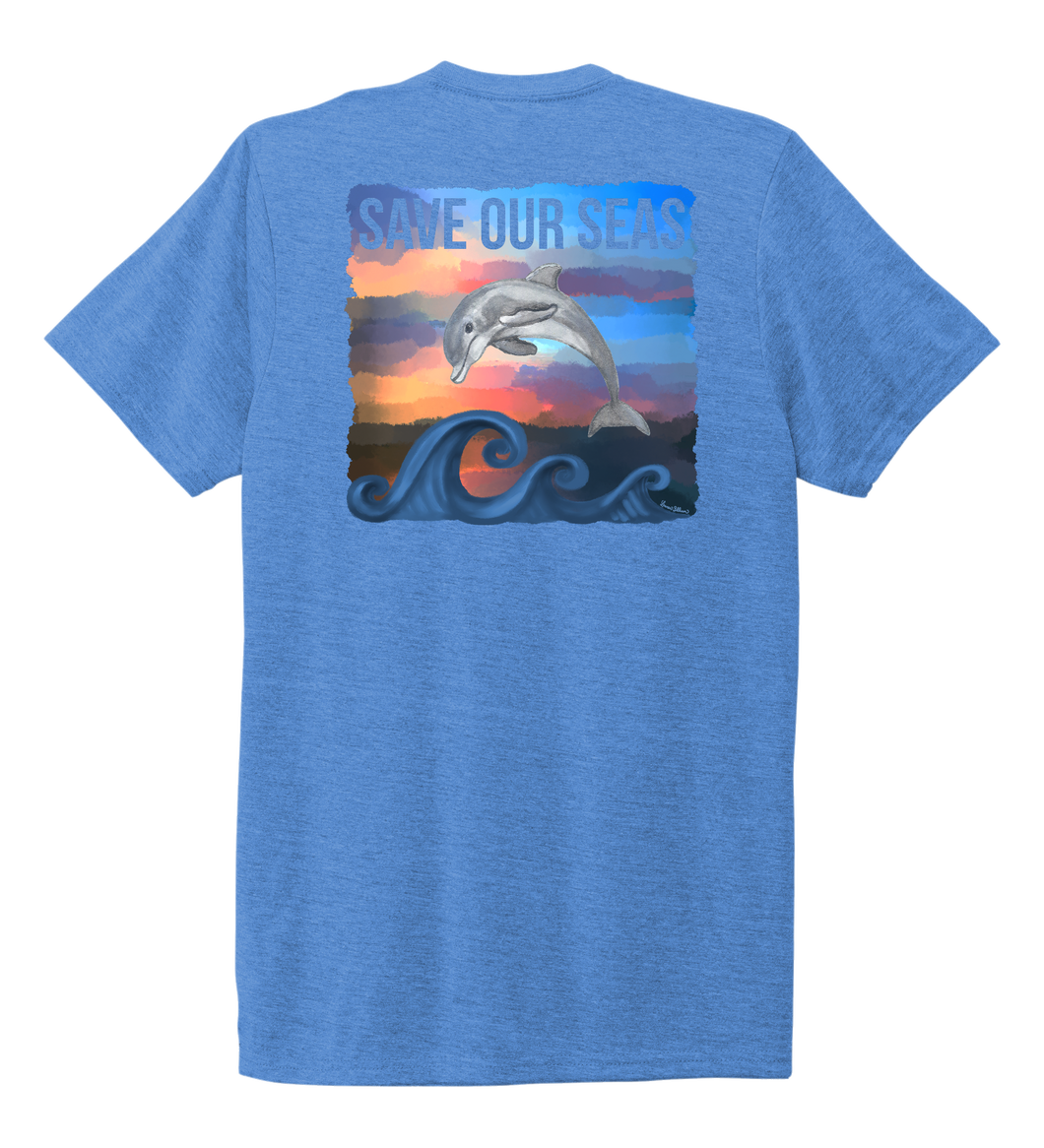 Lauren Gilliam, Dolphin, Unisex Crew Neck T-shirt in Sky Blue