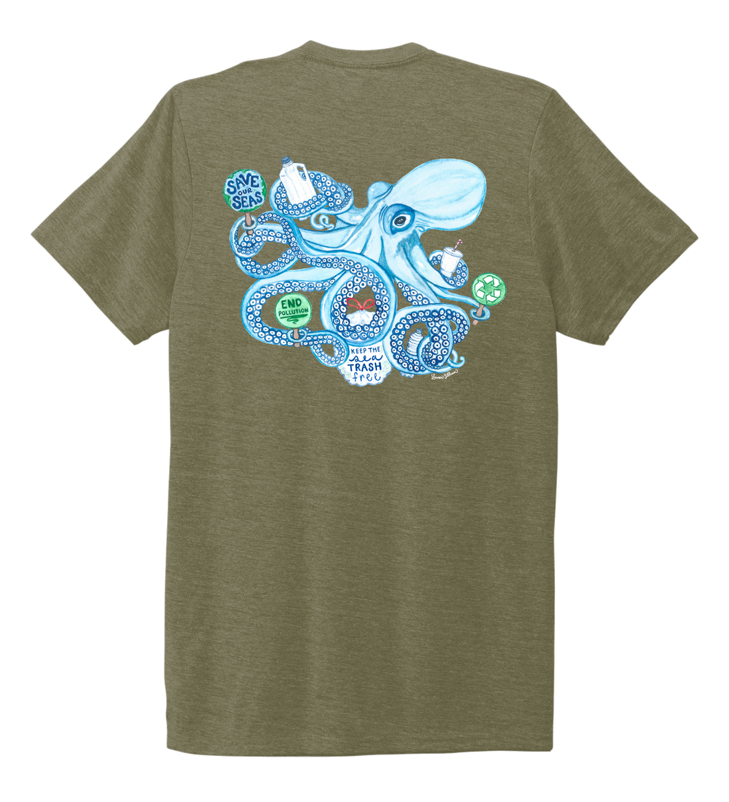 Lauren Gilliam, Octopus, Unisex Crew Neck T-shirt in Earthy Green