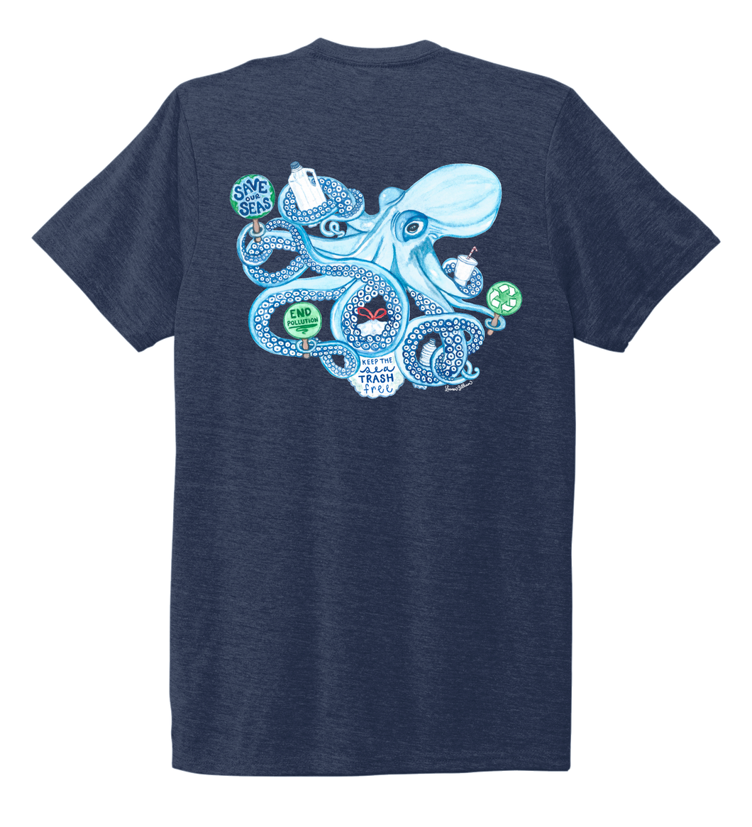 Lauren Gilliam, Octopus, Unisex Crew Neck T-shirt in Deep Sea Blue