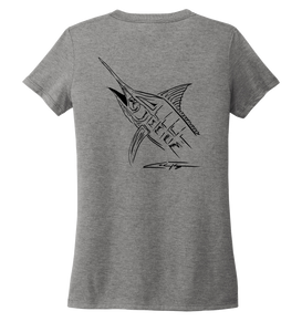 Colin Thompson, Marlin, Women's V-neck T-shirt in Oyster Grey
