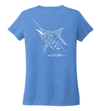 Load image into Gallery viewer, Colin Thompson, Marlin, Women&#39;s V-neck T-shirt in Sky Blue