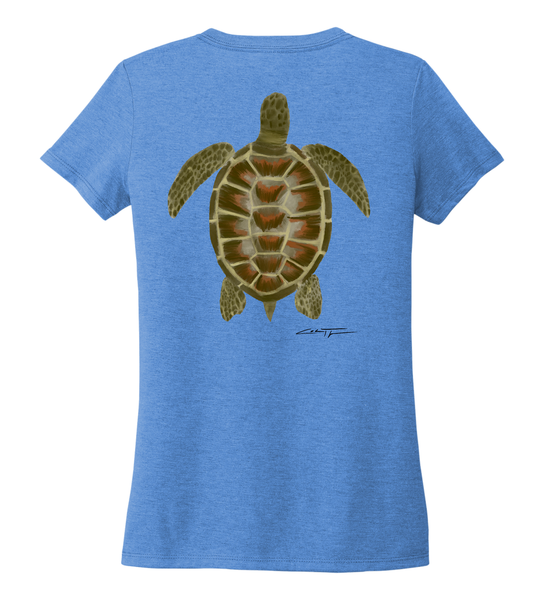 Colin Thompson, Turtle, Women's V-neck T-shirt in Sky Blue