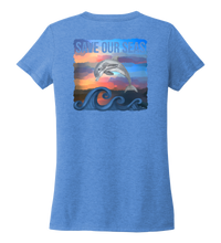 Load image into Gallery viewer, Lauren Gilliam, Dolphin, Women&#39;s V-neck T-shirt in Sky Blue