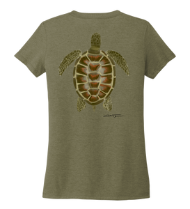 Colin Thompson, Turtle, Women's V-neck T-shirt in Earthy Green