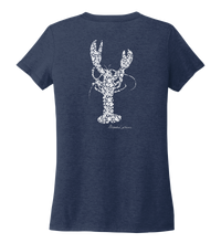 Load image into Gallery viewer, Alexandra Catherine, Fleur White Lobster, Women's V-neck T-shirt in Deep Sea Blue