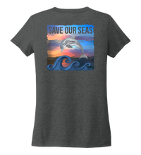 Load image into Gallery viewer, Lauren Gilliam, Dolphin, Women's V-neck T-shirt in Slate Black