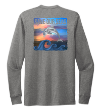 Load image into Gallery viewer, Lauren Gilliam, Dolphin, Unisex Crew Neck Long Sleeve T-shirt in Oyster Grey