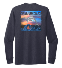 Load image into Gallery viewer, Lauren Gilliam, Dolphin, Unisex Crew Neck Long Sleeve T-shirt in Deep Sea Blue