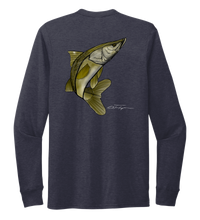 Load image into Gallery viewer, Colin Thompson, Snook, Crew Neck Long Sleeve T-Shirt in Deep Sea Blue