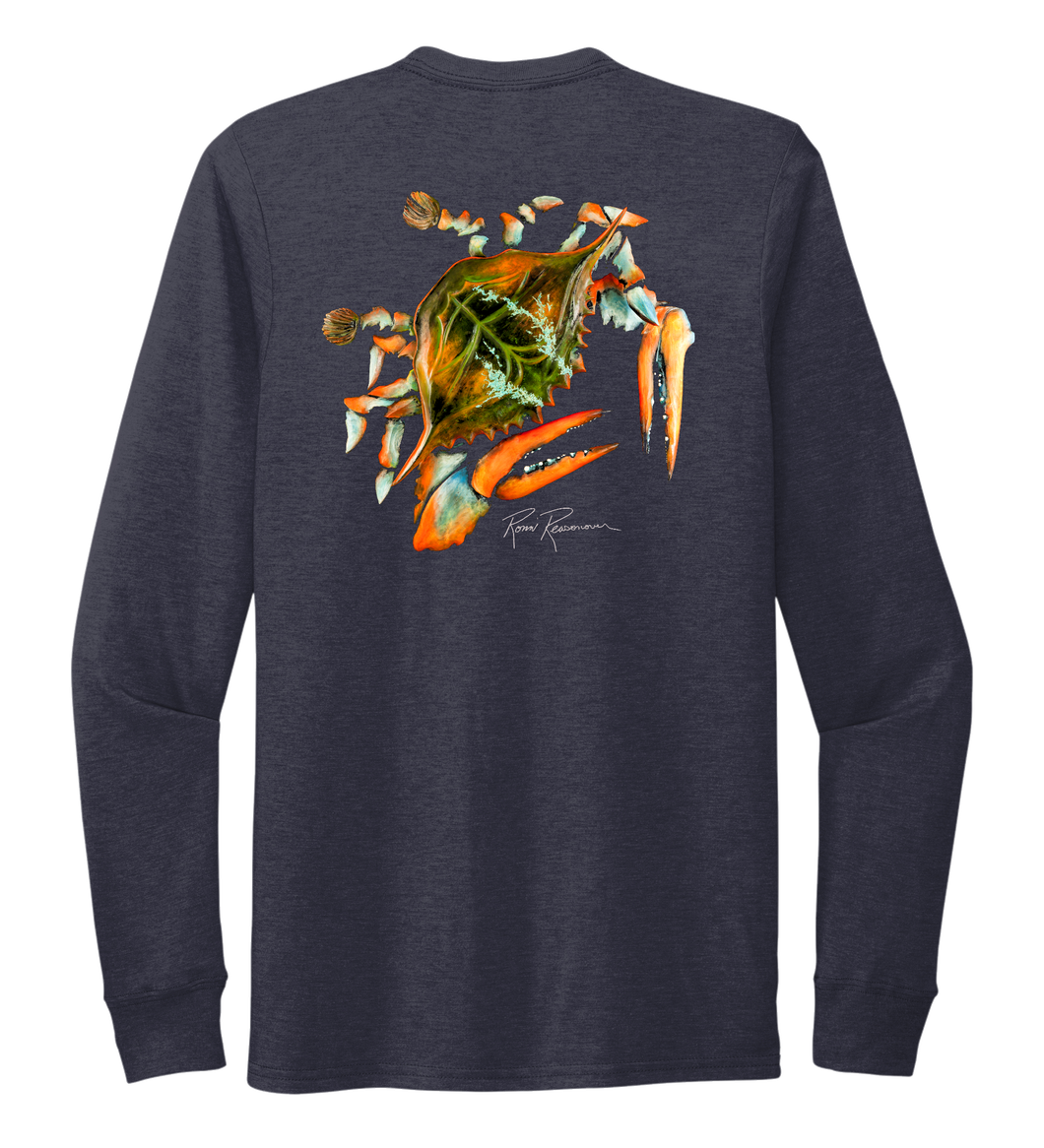 Ronnie Reasonover, The Crab, Crew Neck Long Sleeve T-Shirt in Deep Sea Blue