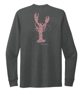 Alexandra Catherine, Fleur Pink Lobster, Unisex Crew Neck Long Sleeve T-shirt in Slate Black