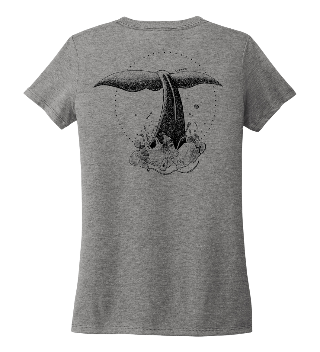 STYNGVI, Whale Fluke, Women's V-neck T-shirt in Oyster Grey
