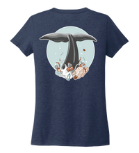 Load image into Gallery viewer, STYNGVI, Whale Fluke (colored), Women&#39;s V-neck T-shirt in Deep Sea Blue