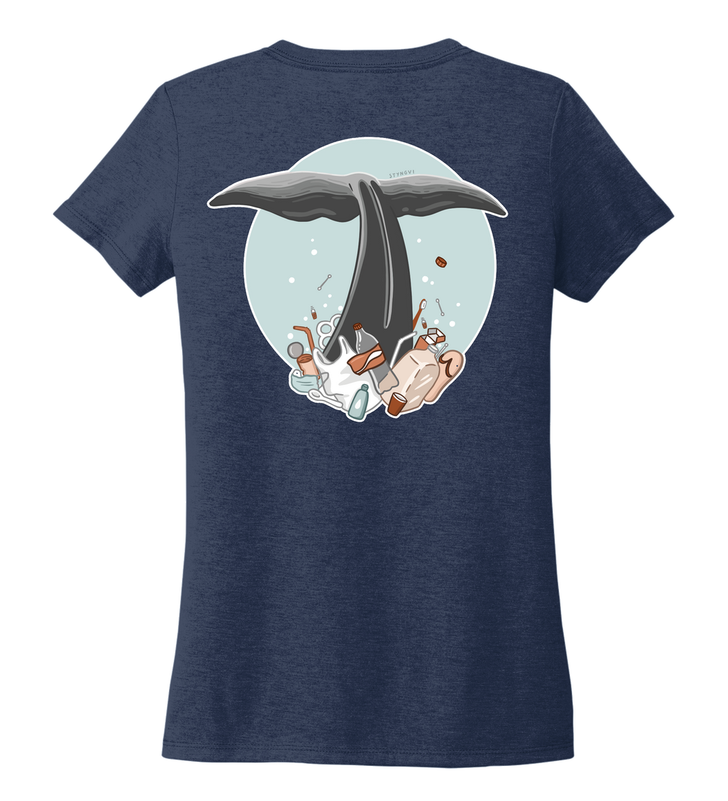 STYNGVI, Whale Fluke (colored), Women's V-neck T-shirt in Deep Sea Blue