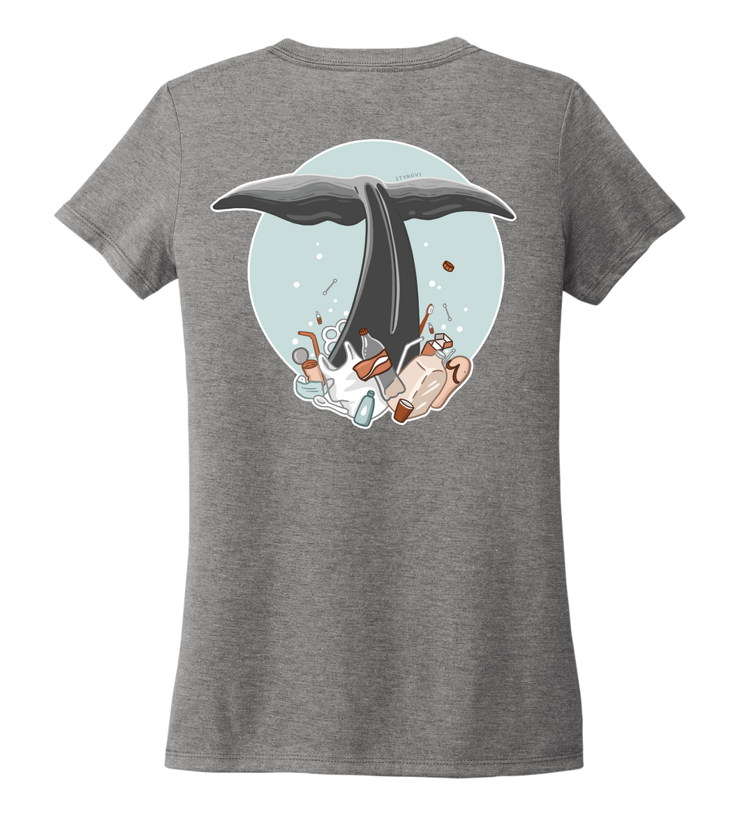 STYNGVI, Whale Fluke (colored), Women's V-neck T-shirt in Oyster Grey