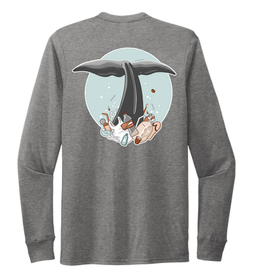 STYNGVI, Whale Fluke (colored), Unisex Crew Neck Long Sleeve T-shirt in Oyster Grey