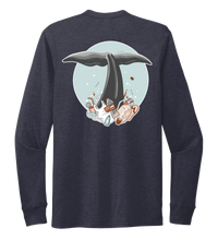 Load image into Gallery viewer, STYNGVI, Whale Fluke (colored), Unisex Crew Neck Long Sleeve T-shirt in Deep Sea Blue