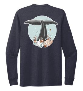 STYNGVI, Whale Fluke (colored), Unisex Crew Neck Long Sleeve T-shirt in Deep Sea Blue
