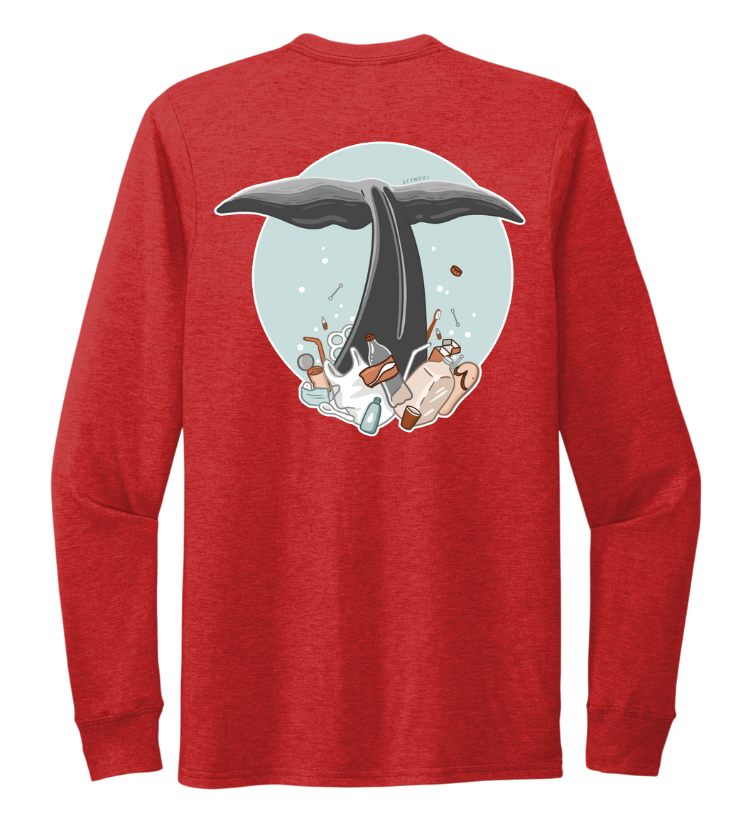 STYNGVI, Whale Fluke (colored), Unisex Crew Neck Long Sleeve T-shirt in Bravo Red
