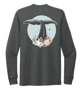 STYNGVI, Whale Fluke (colored), Unisex Crew Neck Long Sleeve T-shirt in Slate Black