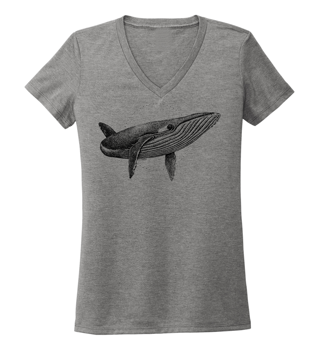STYNGVI, Humpback Whale, Women's V-neck T-shirt in Oyster Grey