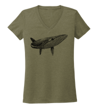 Load image into Gallery viewer, STYNGVI, Humpback Whale, Women&#39;s V-neck T-shirt in Earthy Green