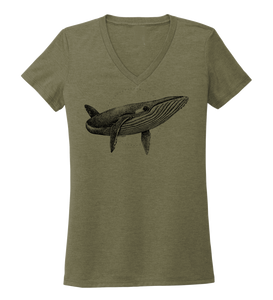 STYNGVI, Humpback Whale, Women's V-neck T-shirt in Earthy Green