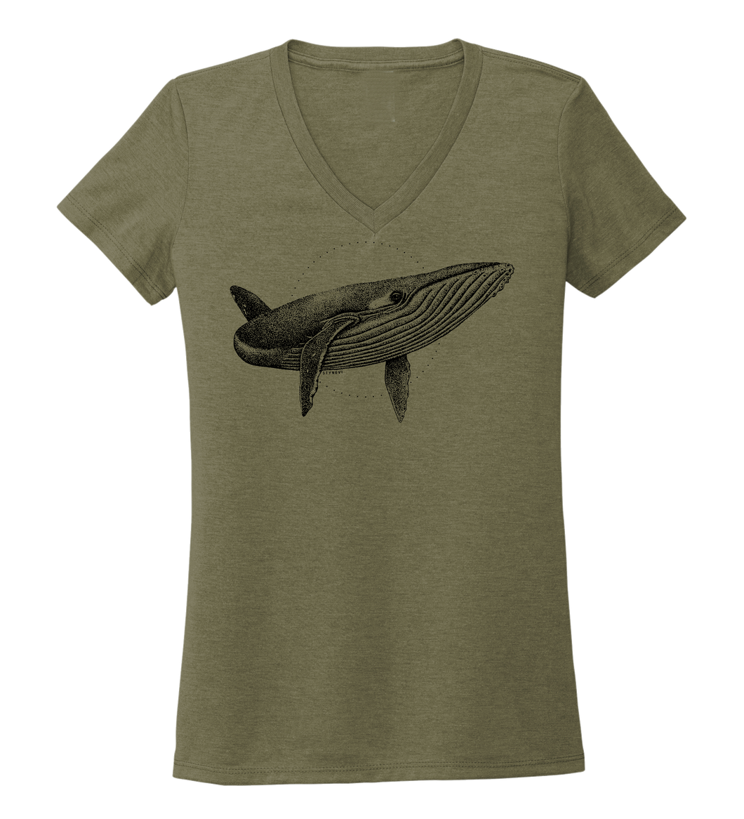 STYNGVI, Humpback Whale, Women's V-neck T-shirt in Earthy Green