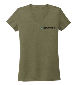 StepChange, Porpoise, Women's V-neck T-shirt in Earthy Green