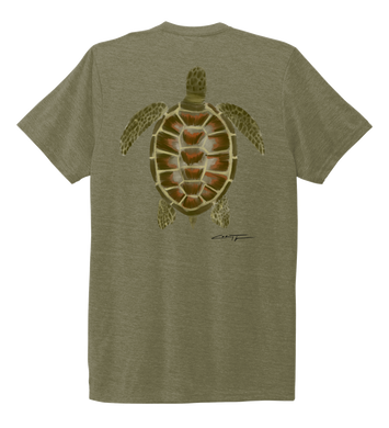 Colin Thompson, Turtle, Crew Neck T-Shirt in Earthy Green