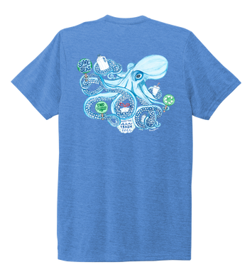 Lauren Gilliam, Octopus, Unisex Crew Neck T-shirt in Sky Blue