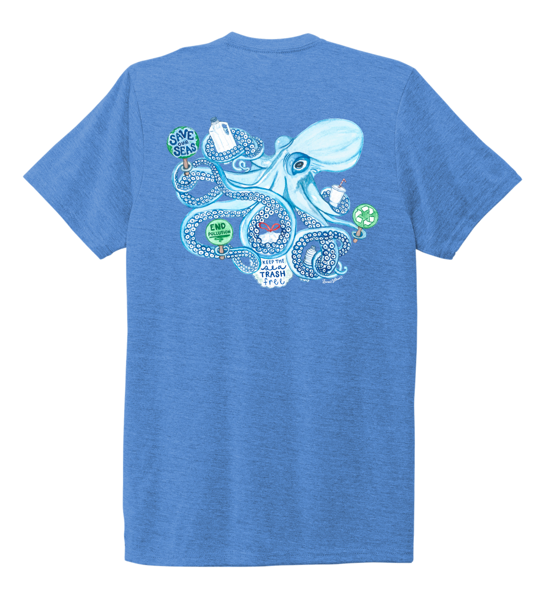 Lauren Gilliam, Octopus, Unisex Crew Neck T-shirt in Sky Blue