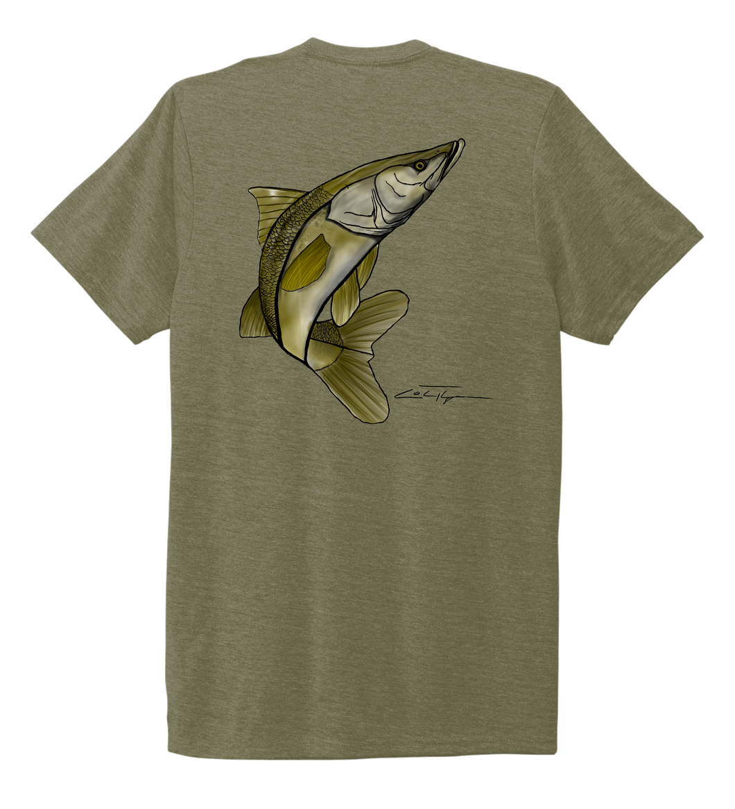 Colin Thompson, Snook, Crew Neck T-Shirt in Earthy Green