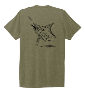 Colin Thompson, Marlin, Crew Neck T-Shirt in Earthy Green