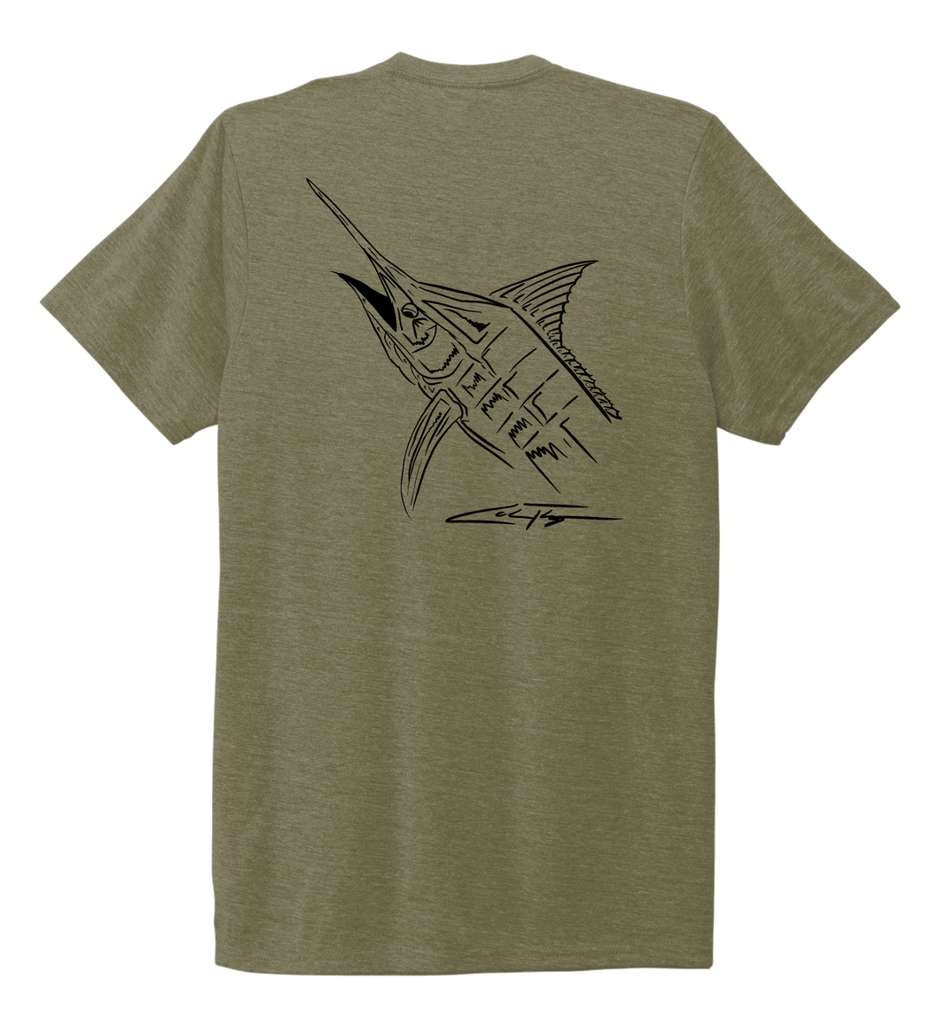 Colin Thompson, Marlin, Crew Neck T-Shirt in Earthy Green