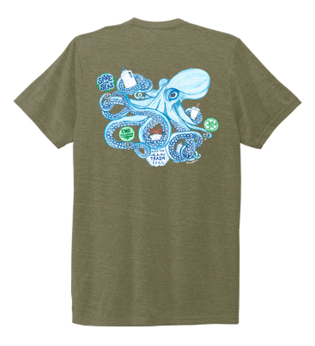 Lauren Gilliam, Octopus, Unisex Crew Neck T-shirt in Earthy Green