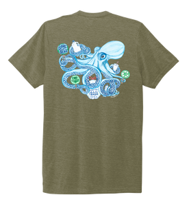 Lauren Gilliam, Octopus, Unisex Crew Neck T-shirt in Earthy Green