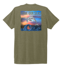 Load image into Gallery viewer, Lauren Gilliam, Dolphin, Unisex Crew Neck T-shirt in Earthy Green