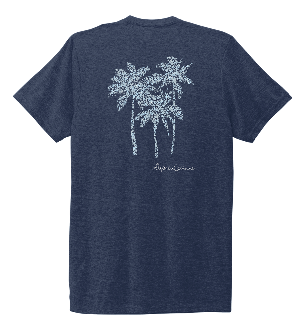Alexandra Catherine, Palm Trees, Unisex Crew Neck T-shirt in Deep Sea Blue