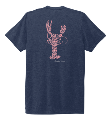 Alexandra Catherine, Fleur Pink Lobster, Unisex Crew Neck T-shirt in Deep Sea Blue