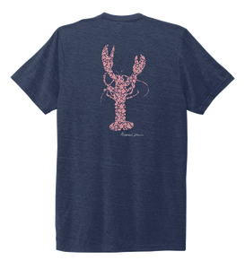 Alexandra Catherine, Fleur Pink Lobster, Unisex Crew Neck T-shirt in Deep Sea Blue