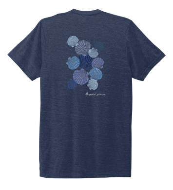 Alexandra Catherine, Tossed Seashells, Unisex Crew Neck T-shirt in Deep Sea Blue