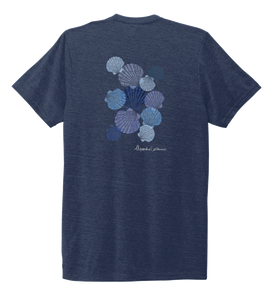Alexandra Catherine, Tossed Seashells, Unisex Crew Neck T-shirt in Deep Sea Blue