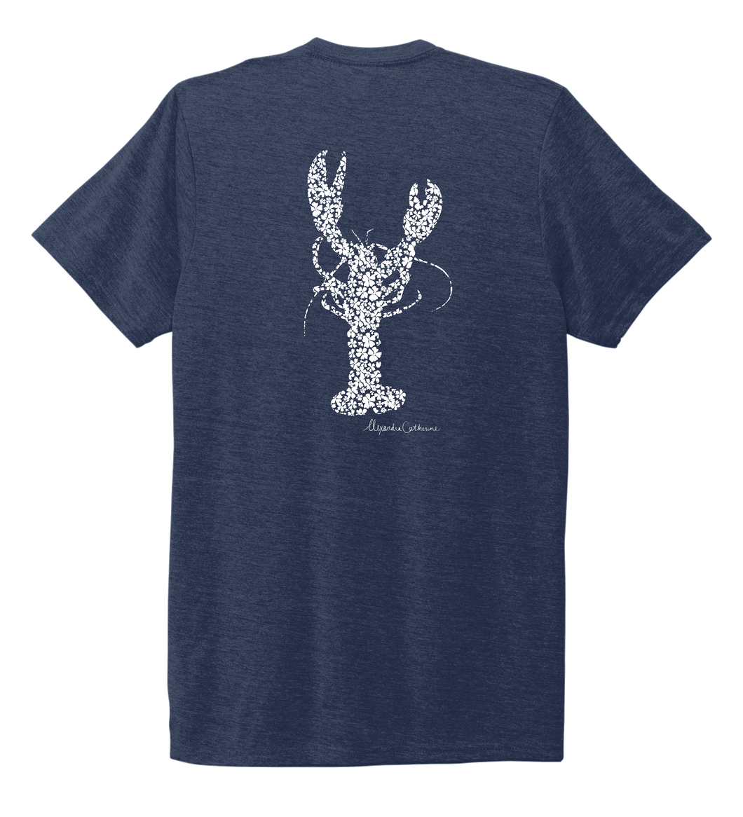 Alexandra Catherine, Fleur White Lobster, Unisex Crew Neck T-shirt in Deep Sea Blue