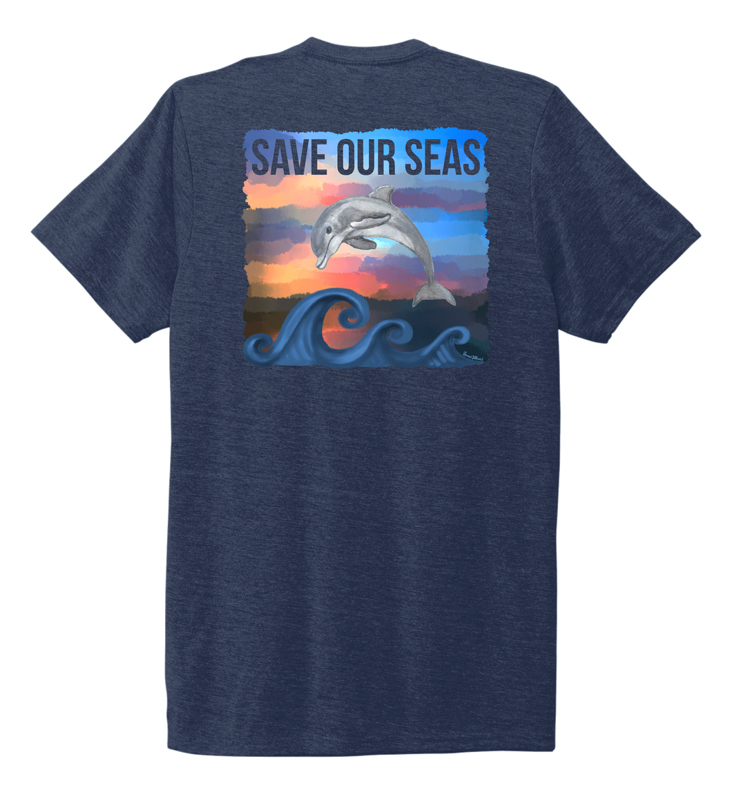 Lauren Gilliam, Dolphin, Unisex Crew Neck T-shirt in Deep Sea Blue