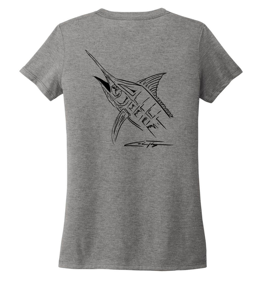 Colin Thompson, Marlin, Women's V-neck T-shirt in Oyster Grey