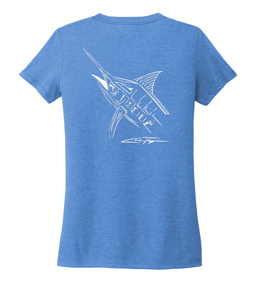 Colin Thompson, Marlin, Women's V-neck T-shirt in Sky Blue
