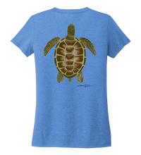 Load image into Gallery viewer, Colin Thompson, Turtle, Women&#39;s V-neck T-shirt in Sky Blue