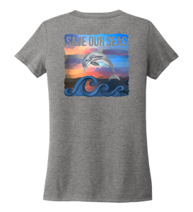 Lauren Gilliam, Dolphin, Women's V-neck T-shirt in Oyster Grey