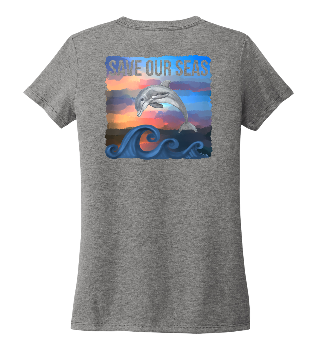 Lauren Gilliam, Dolphin, Women's V-neck T-shirt in Oyster Grey